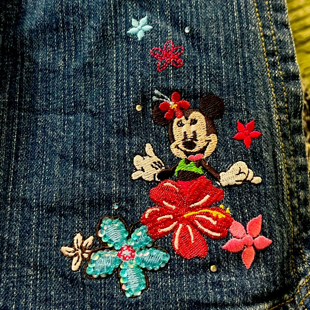 Vintage 1990s Disney Store denim skirt shorts skort, embroidered with sequins